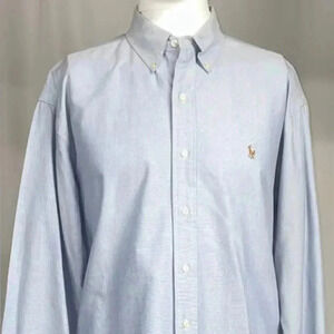 Boys Ralph Lauren Button Down Long Sleeve Collared Shirt Size 14 Blue EUC